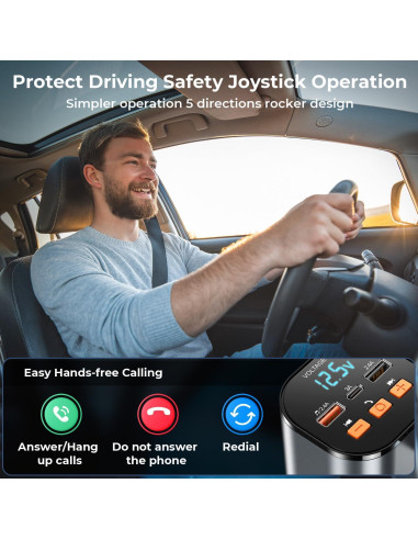 Cargador Retráctil 30W PD Tipo-C y iPhone con Transmisor FM