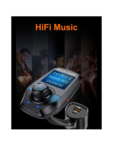 Transmisor FM Bluetooth 5.3 GUANDA para Coche con Cargador PD 30W