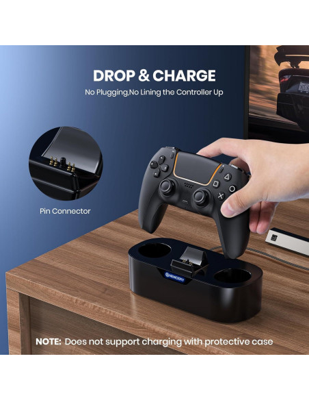 Estación de Carga Rápida NEWDERY para Controlador PS5 Negro