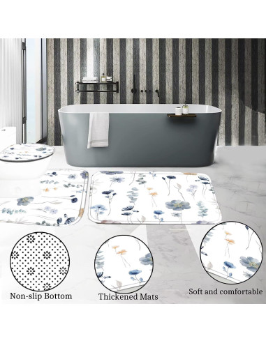 Juego de Cortina de Ducha DDQQ Floral 4 Piezas Antideslizante