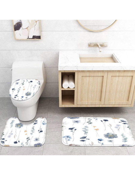 Juego de Cortina de Ducha DDQQ Floral 4 Piezas Antideslizante