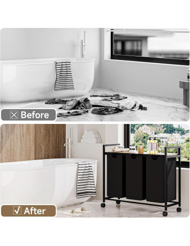 Cesto de Ropa Homedawn con 3 Bolsas Extraíbles 60L Marrón