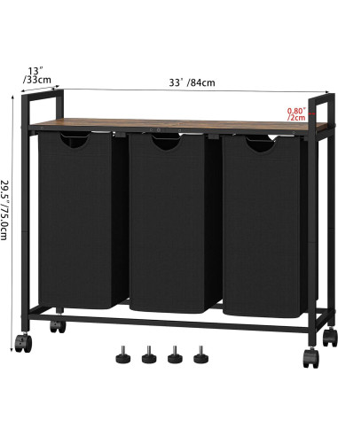 Cesto de Ropa Homedawn con 3 Bolsas Extraíbles 60L Marrón