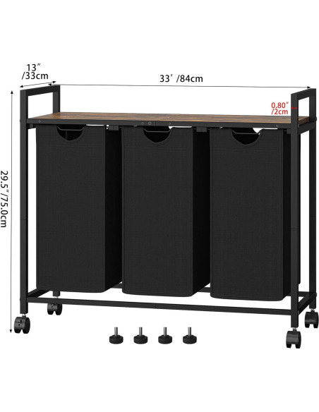 Cesto de Ropa Homedawn con 3 Bolsas Extraíbles 60L Marrón