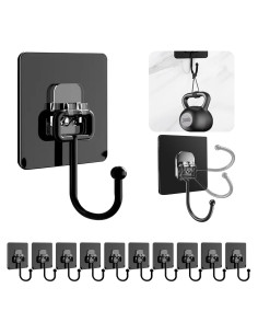 Ganchos Adhesivos para Pared Dealsgogo, Negro, Paquete de 10
