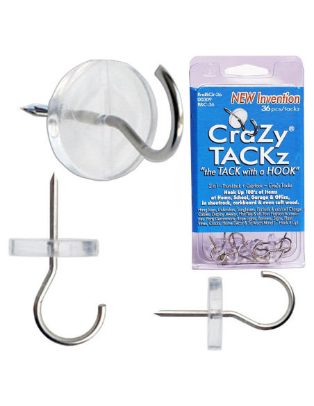 Chincheta con Gancho CraZy TACKz 36 Piezas Transparente