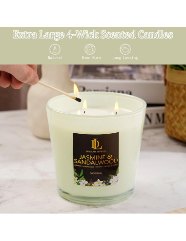Vela Aromática Grande 30oz Soja Natural 4 Mechas Jazmín y Sándalo
