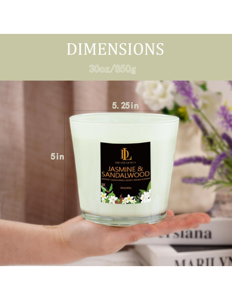 Vela Aromática Grande 30oz Soja Natural 4 Mechas Jazmín y Sándalo