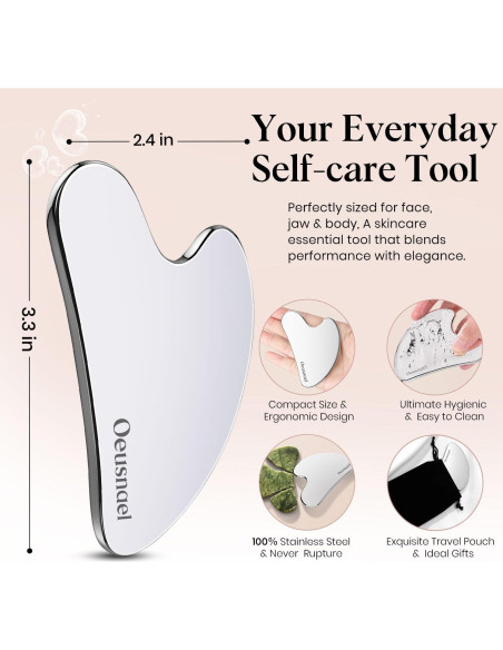 Herramienta Gua Sha Acero Inoxidable Oeusnael 8.4x6.1cm