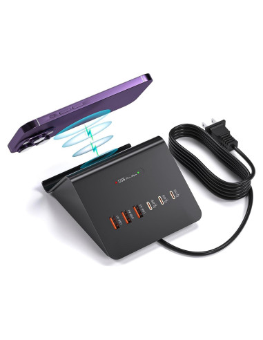 Estación de Carga USB C 100W SOLOPEN con Cargador Inalámbrico 15W