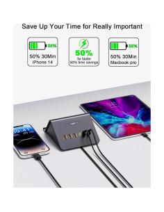 Estación de Carga USB C 100W SOLOPEN con Cargador Inalámbrico 15W 2