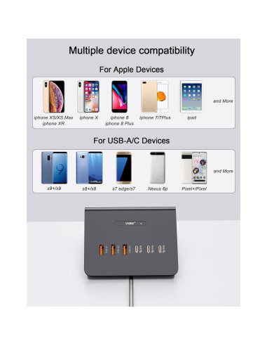 Estación de Carga USB C 100W SOLOPEN con Cargador Inalámbrico 15W