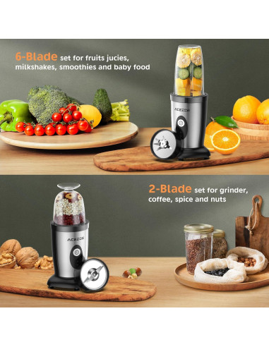 Batidora de Smoothies Acezoe 850W 6-hojas 2 Botellas 500ml