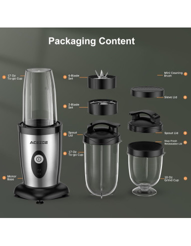 Batidora de Smoothies Acezoe 850W 6-hojas 2 Botellas 500ml