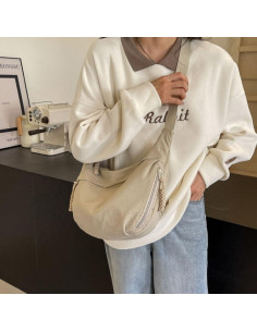 Bolso Cruzado de Nylon para Mujeres MadGrandeur Beige 34x22cm 2