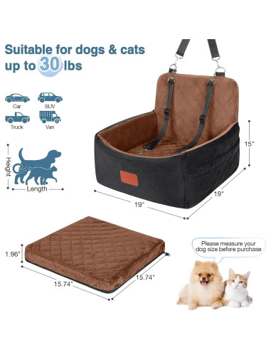 Asiento de Coche para Perros Pequeños WOOAIDAGG 48x38cm