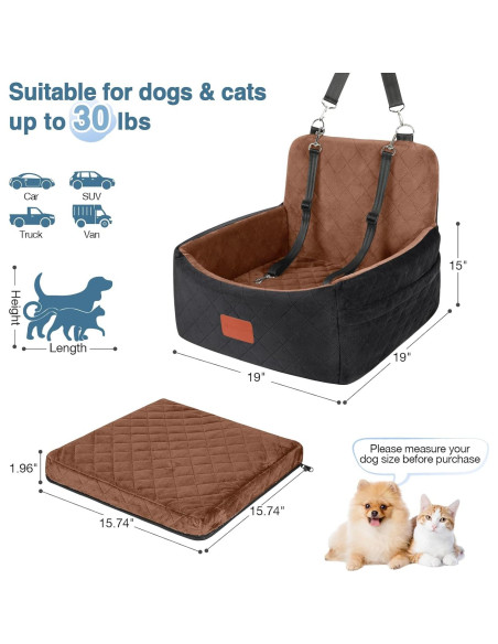 Asiento de Coche para Perros Pequeños WOOAIDAGG 48x38cm