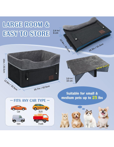 Asiento de Coche para Perros PetsHome Negro 42.5x32.5cm hasta 11kg