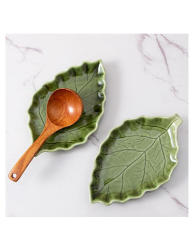 Soporte para cuchara de cerámica YumiPLUS hoja verde 51.3x31.8cm
