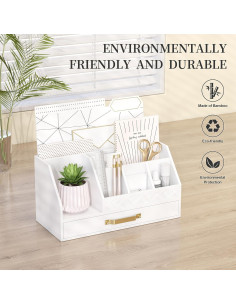 Organizador de Escritorio de Bambú Wisuce Essentials Blanco 2