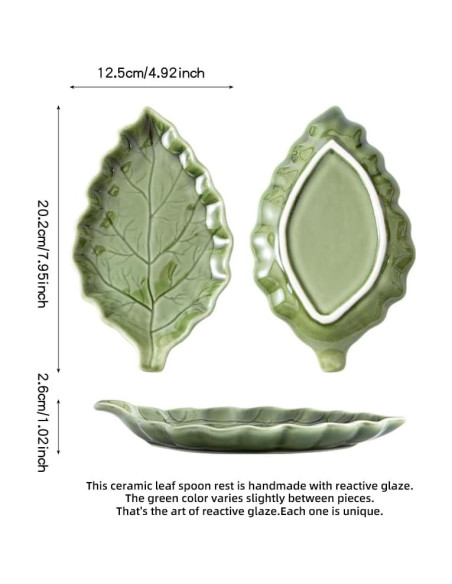 Soporte para cuchara de cerámica YumiPLUS hoja verde 51.3x31.8cm