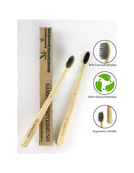 Cepillos de Dientes de Bambú YD WINGTAI Paquete de 12 Biodegradables