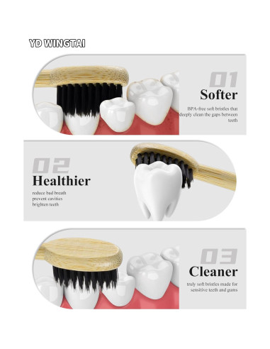 Cepillos de Dientes de Bambú YD WINGTAI Paquete de 12 Biodegradables