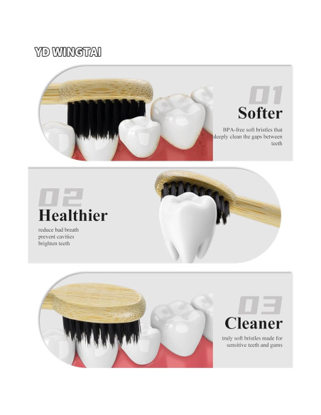 Cepillos de Dientes de Bambú YD WINGTAI Paquete de 12 Biodegradables