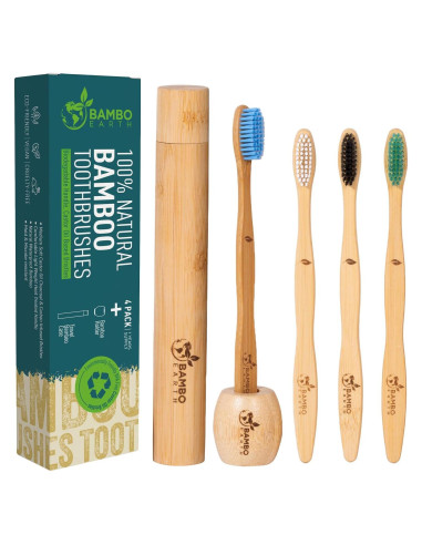 Set de 4 Cepillos de Dientes de Bambú BAMBOEARTH - Ecológicos