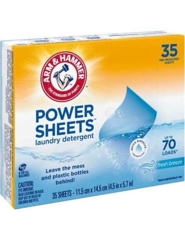 Hojas de detergente para ropa Arm & Hammer Power, 210 cargas