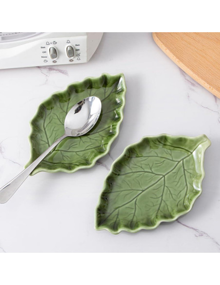 Soporte para cuchara de cerámica YumiPLUS hoja verde 51.3x31.8cm