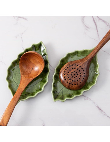 Soporte para cuchara de cerámica YumiPLUS hoja verde 51.3x31.8cm