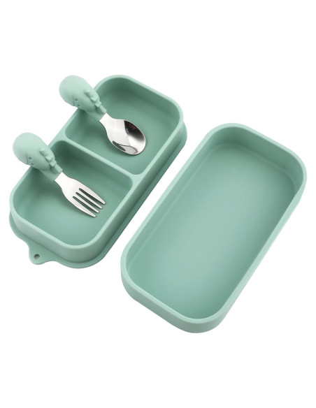 Juego de 4 Platos de Succión Silicona para Bebé con Utensilios