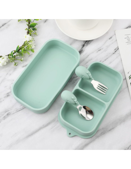 Juego de 4 Platos de Succión Silicona para Bebé con Utensilios