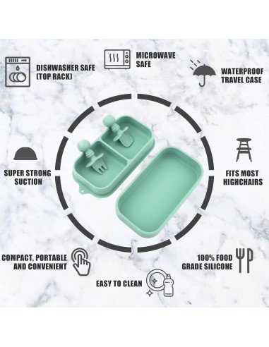 Juego de 4 Platos de Succión Silicona para Bebé con Utensilios
