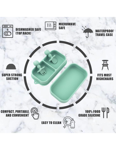 Juego de 4 Platos de Succión Silicona para Bebé con Utensilios