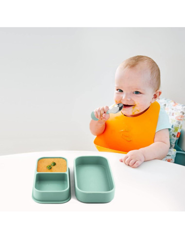 Juego de 4 Platos de Succión Silicona para Bebé con Utensilios