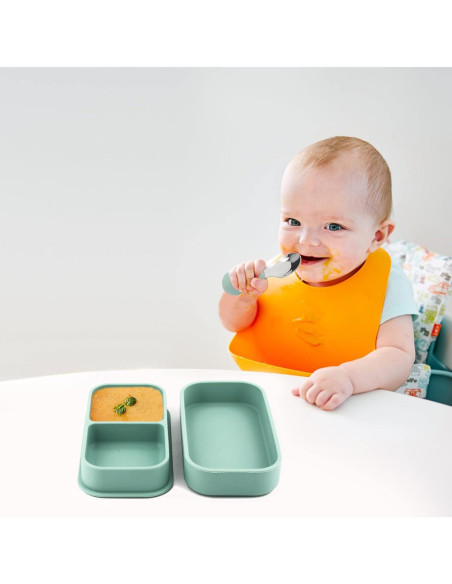 Juego de 4 Platos de Succión Silicona para Bebé con Utensilios