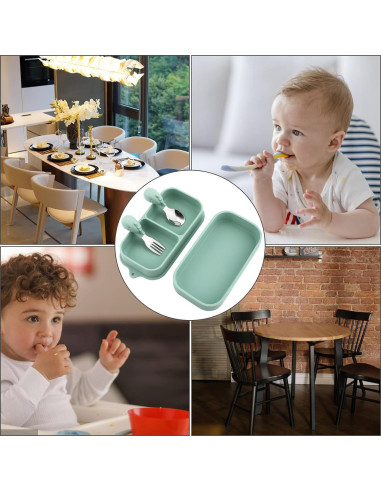 Juego de 4 Platos de Succión Silicona para Bebé con Utensilios