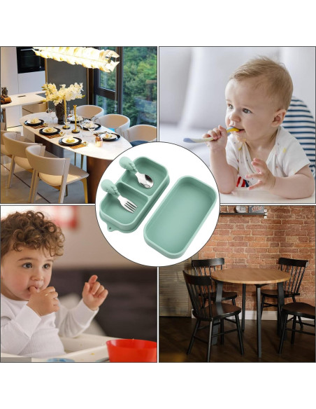 Juego de 4 Platos de Succión Silicona para Bebé con Utensilios