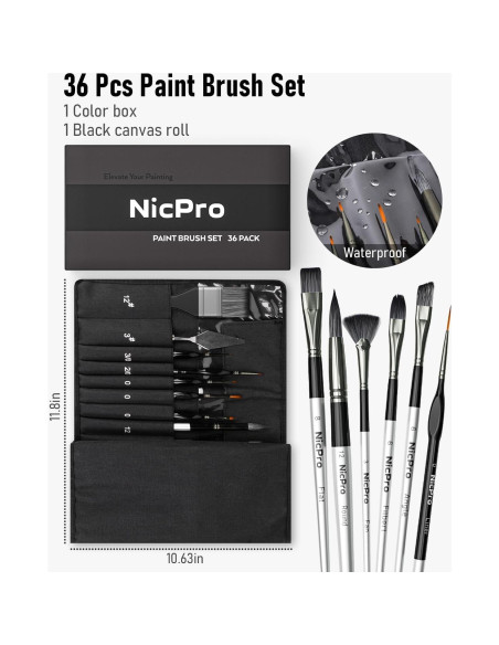 Conjunto de Pinceles de Pintura Nicpro 36 Piezas con Cuchillo