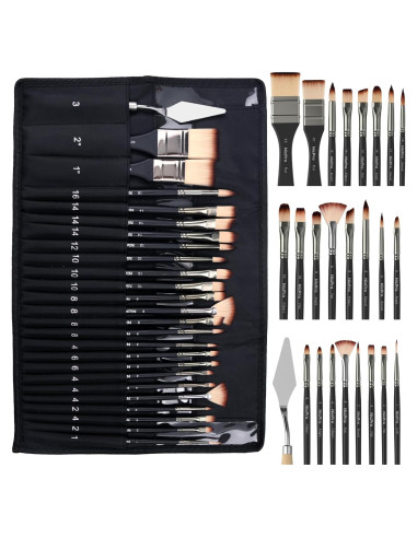 Conjunto de Pinceles de Pintura Nicpro 26pcs Nylon para Acrílico y Acuarela