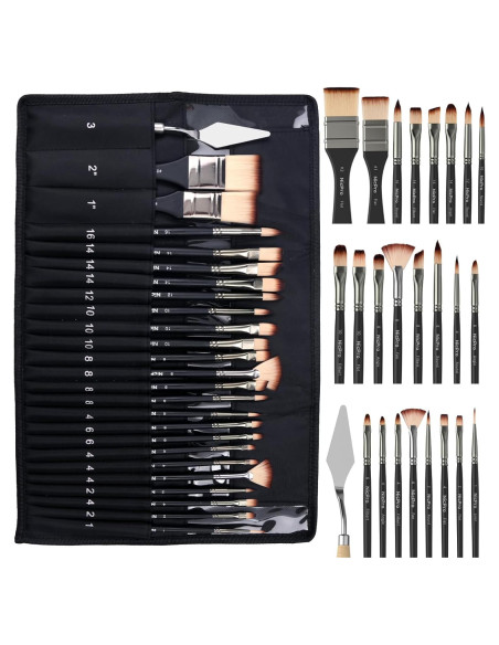 Conjunto de Pinceles de Pintura Nicpro 26pcs Nylon para Acrílico y Acuarela