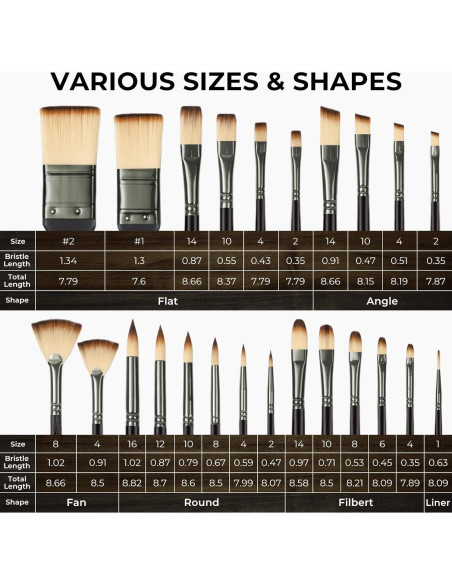 Conjunto de Pinceles de Pintura Nicpro 26pcs Nylon para Acrílico y Acuarela