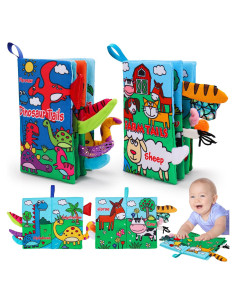 Libros de Tela Sensoriales para Bebés Thremhoo - Dinosaurios y Granja