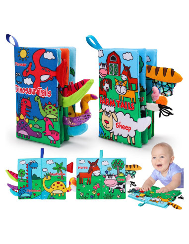 Libros de Tela Sensoriales para Bebés Thremhoo - Dinosaurios y Granja
