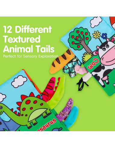 Libros de Tela Sensoriales para Bebés Thremhoo - Dinosaurios y Granja