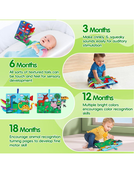 Libros de Tela Sensoriales para Bebés Thremhoo - Dinosaurios y Granja