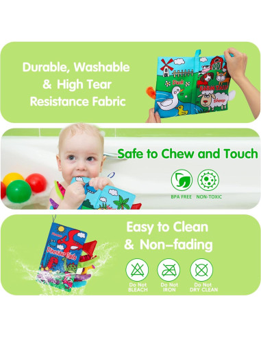 Libros de Tela Sensoriales para Bebés Thremhoo - Dinosaurios y Granja