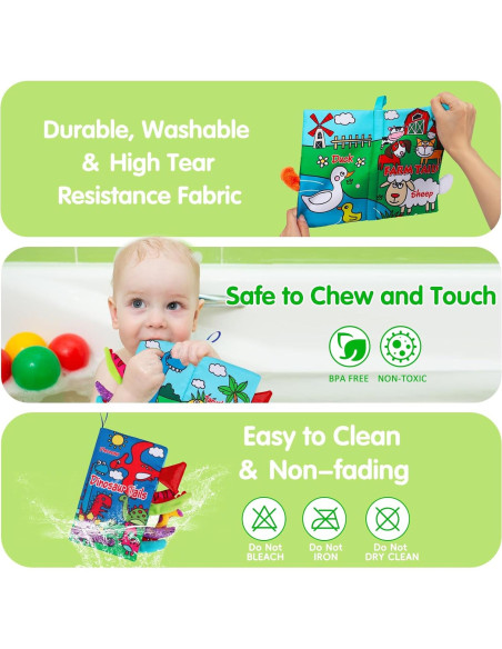 Libros de Tela Sensoriales para Bebés Thremhoo - Dinosaurios y Granja